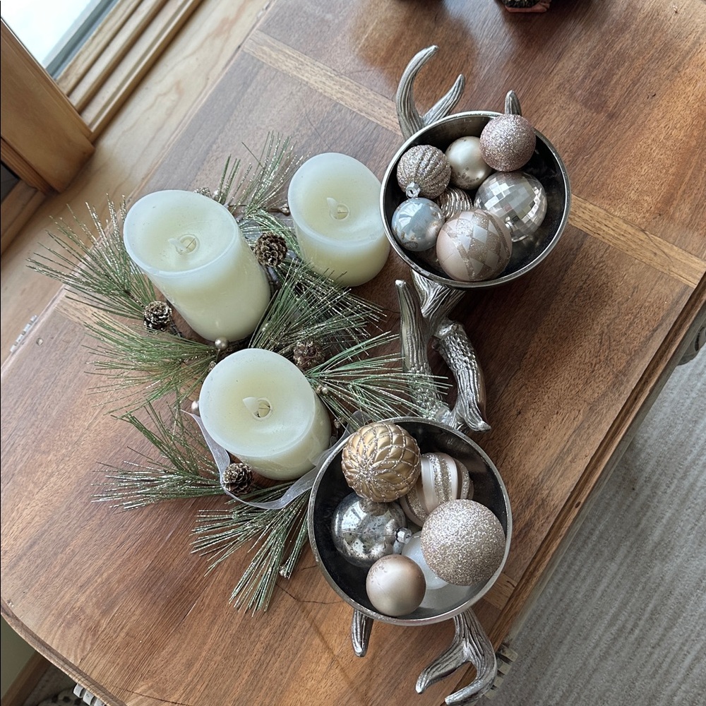 Antler Base Pedestal 2 Bowl Silver Dish Decor - Picture 4 of 17